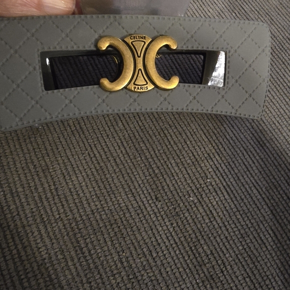 Celine Gray Quilted Hair Clip with Gold Accent - Picture 6 of 10